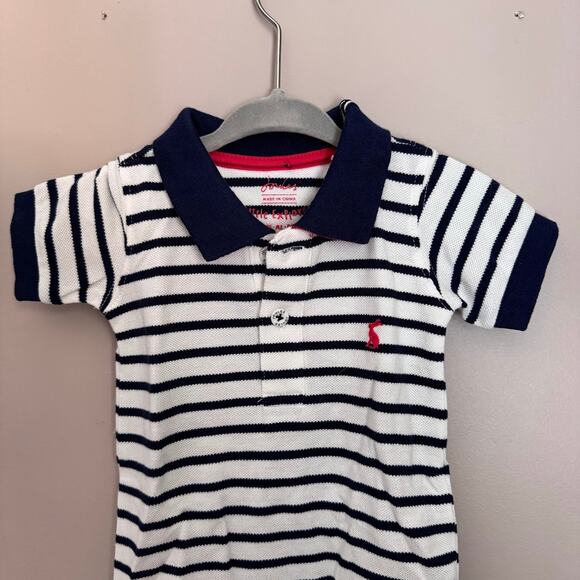 Joules Navy Blue Striped Short Sleeve Polo One Piece Romper 0-3 Months Baby Boy - Picture 2 of 5